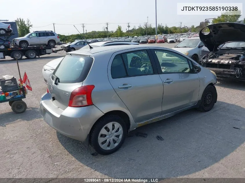 2008 Toyota Yaris VIN: JTDKT923585190338 Lot: 12099041