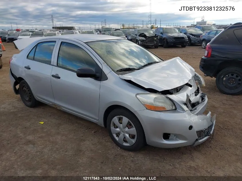 2008 Toyota Yaris VIN: JTDBT923381232576 Lot: 12117543