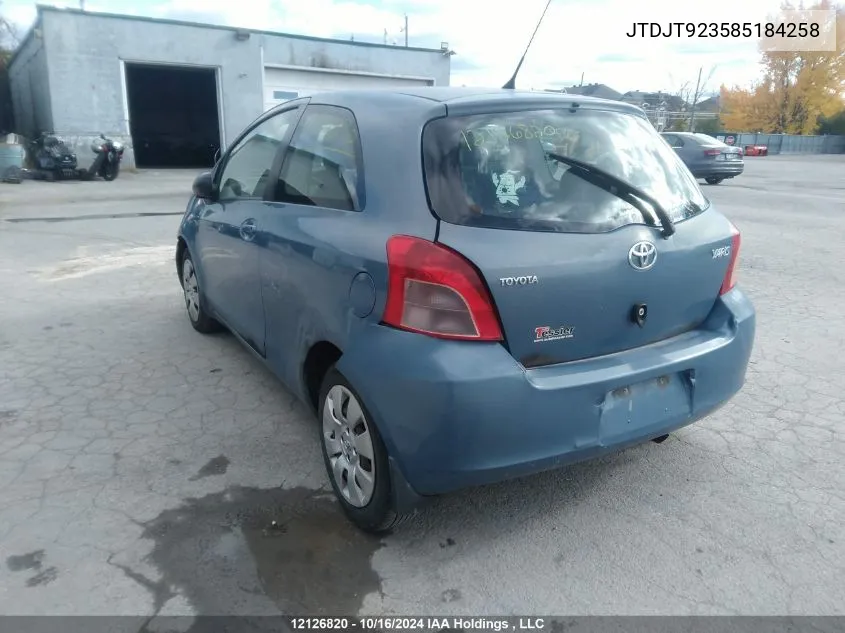 2008 Toyota Yaris VIN: JTDJT923585184258 Lot: 12126820