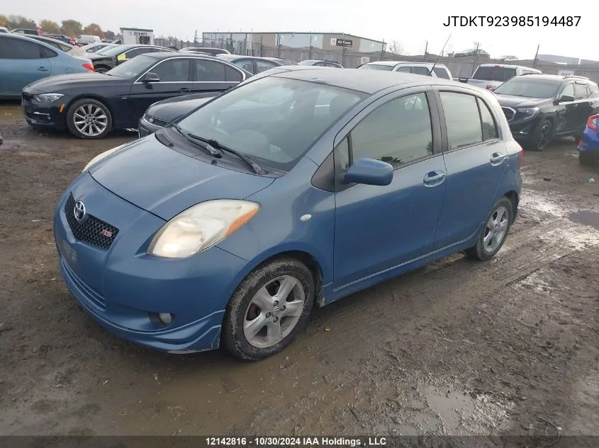 2008 Toyota Yaris VIN: JTDKT923985194487 Lot: 12142816