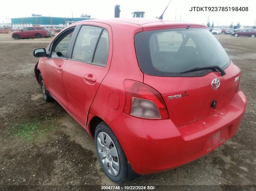 JTDKT923785198408 2008 Toyota Yaris