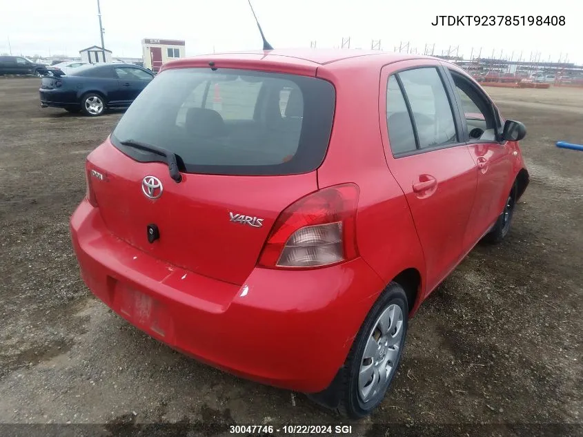 2008 Toyota Yaris VIN: JTDKT923785198408 Lot: 30047746