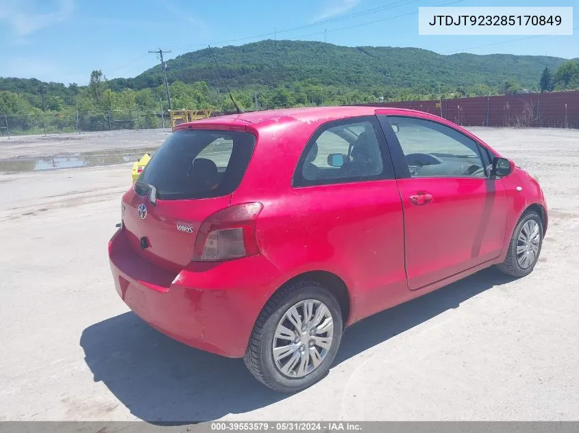 2008 Toyota Yaris VIN: JTDJT923285170849 Lot: 39553579