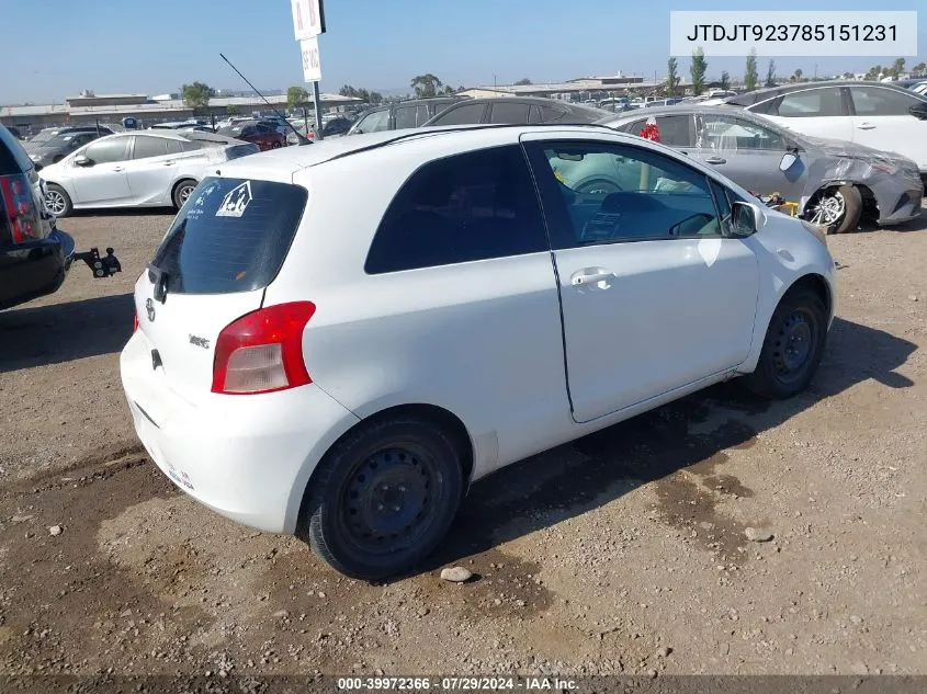 JTDJT923785151231 2008 Toyota Yaris