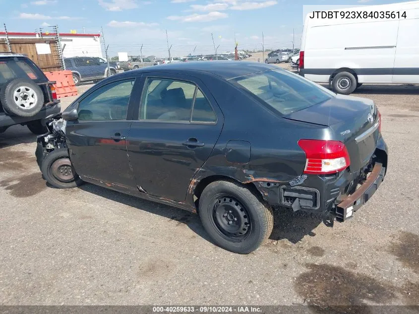 2008 Toyota Yaris VIN: JTDBT923X84035614 Lot: 40259633