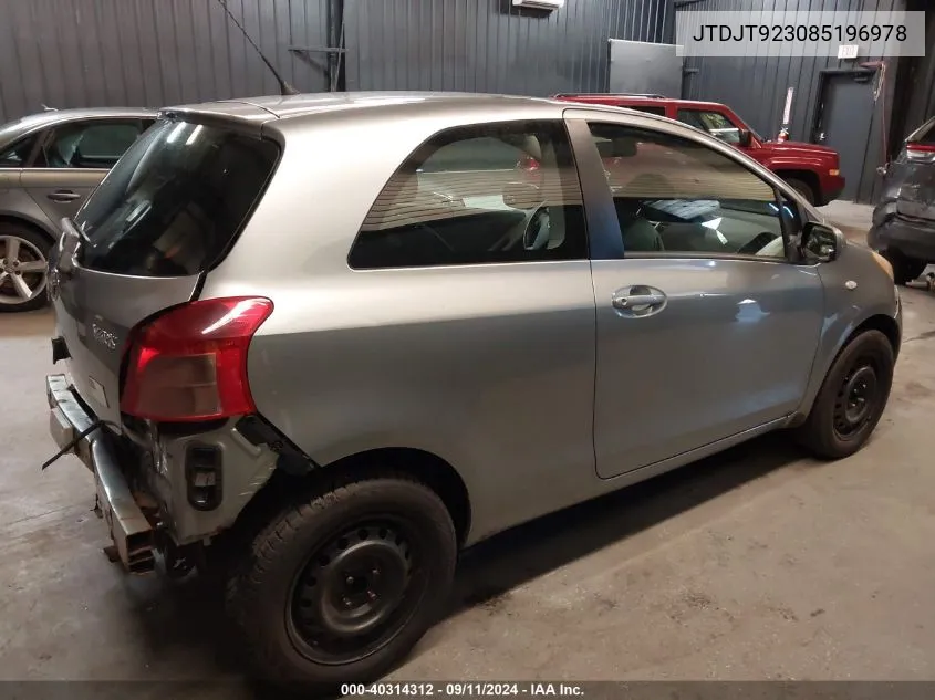 JTDJT923085196978 2008 Toyota Yaris