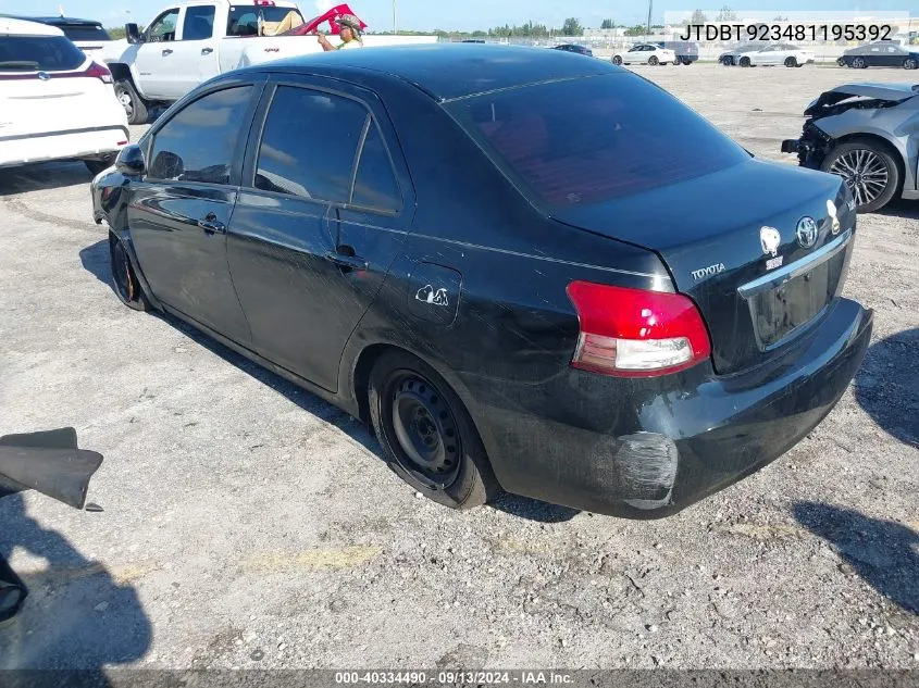 2008 Toyota Yaris VIN: JTDBT923481195392 Lot: 40334490