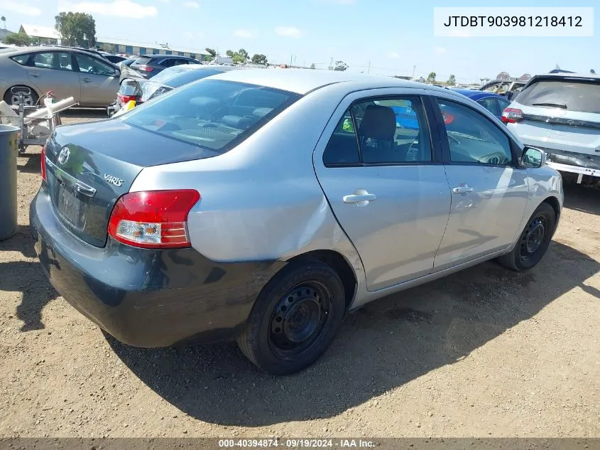 2008 Toyota Yaris VIN: JTDBT903981218412 Lot: 40394874