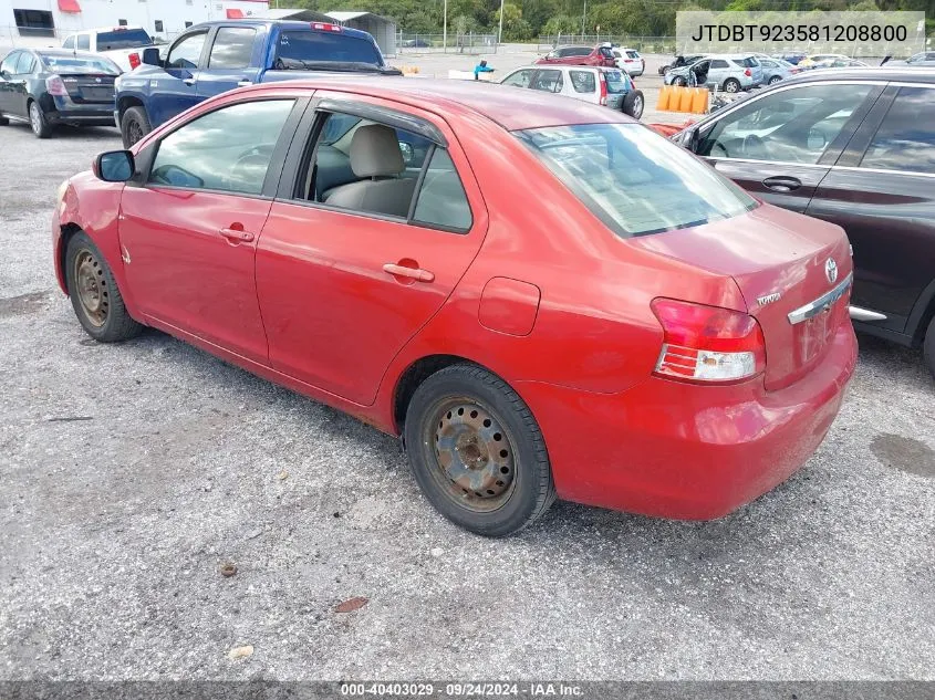 2008 Toyota Yaris VIN: JTDBT923581208800 Lot: 40403029