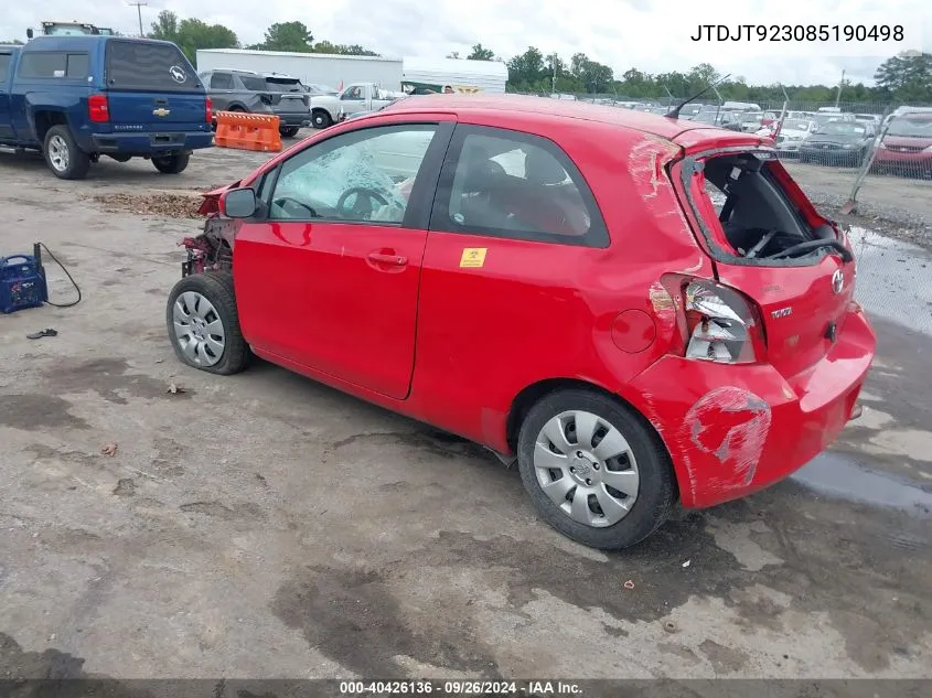 2008 Toyota Yaris VIN: JTDJT923085190498 Lot: 40426136