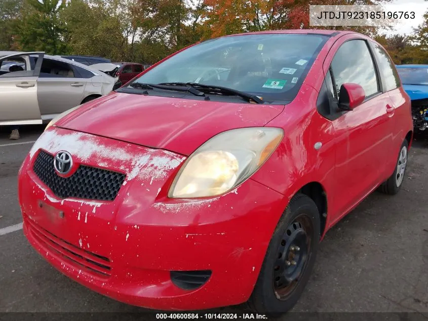 2008 Toyota Yaris VIN: JTDJT923185196763 Lot: 40600584