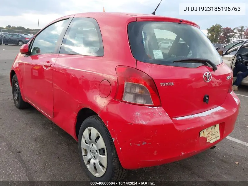 2008 Toyota Yaris VIN: JTDJT923185196763 Lot: 40600584