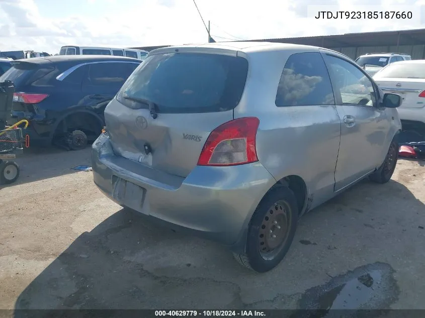 2008 Toyota Yaris VIN: JTDJT923185187660 Lot: 40629779