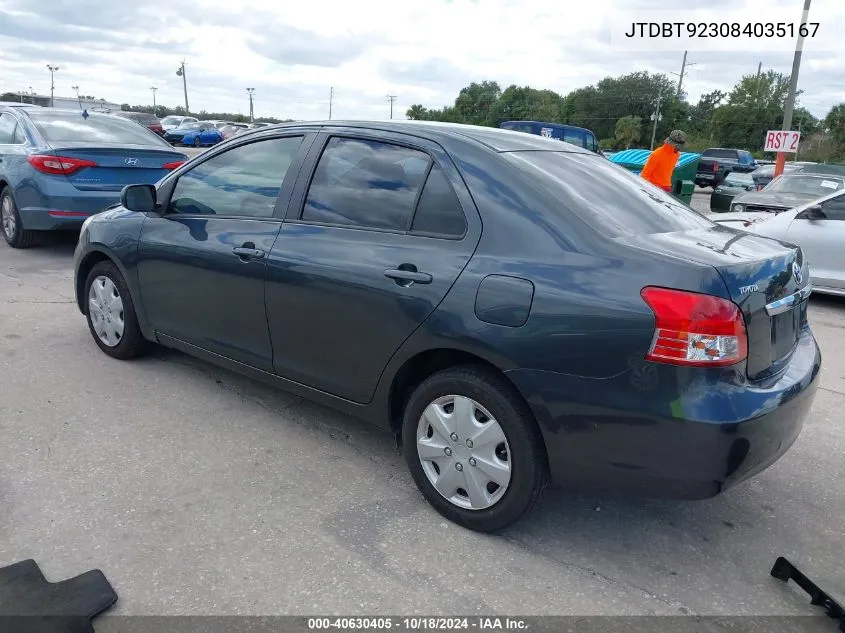 2008 Toyota Yaris VIN: JTDBT923084035167 Lot: 40630405