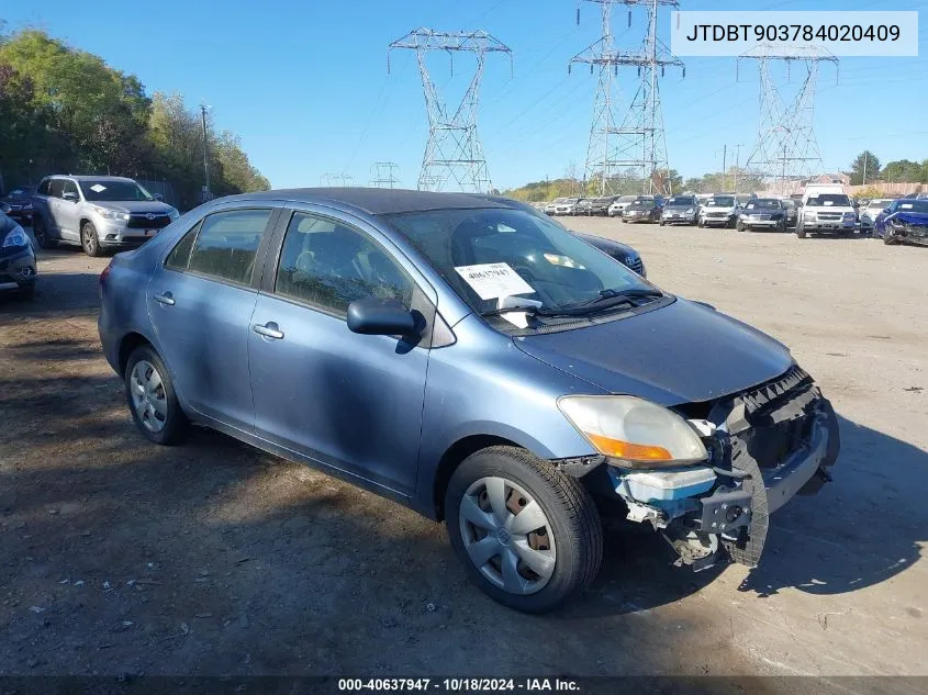 2008 Toyota Yaris VIN: JTDBT903784020409 Lot: 40637947