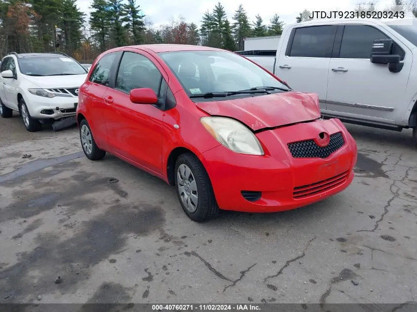 2008 Toyota Yaris VIN: JTDJT923185203243 Lot: 40760271