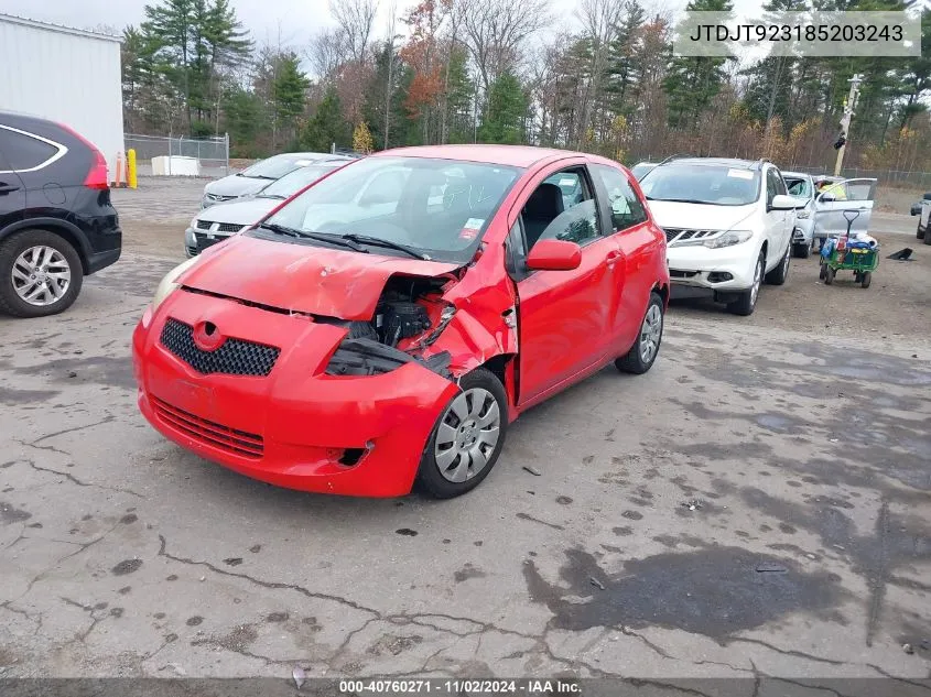 2008 Toyota Yaris VIN: JTDJT923185203243 Lot: 40760271