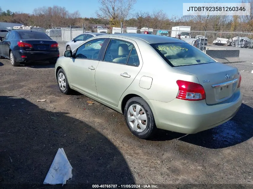 2008 Toyota Yaris VIN: JTDBT923581260346 Lot: 40765707