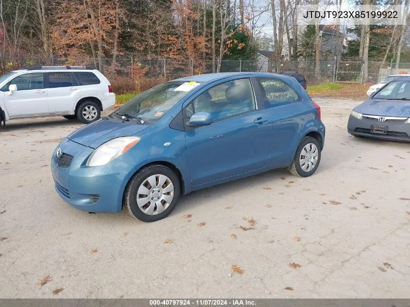 2008 Toyota Yaris VIN: JTDJT923X85199922 Lot: 40797924