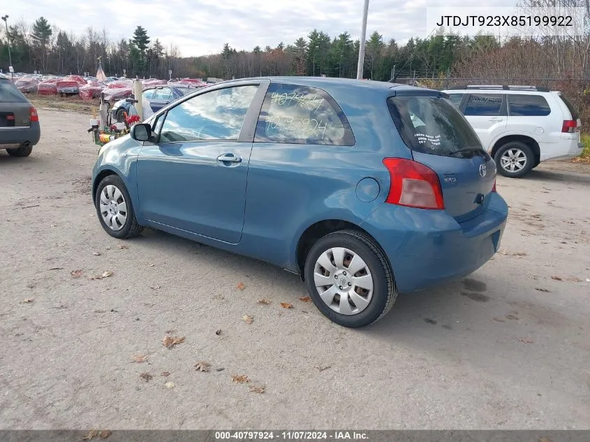 2008 Toyota Yaris VIN: JTDJT923X85199922 Lot: 40797924