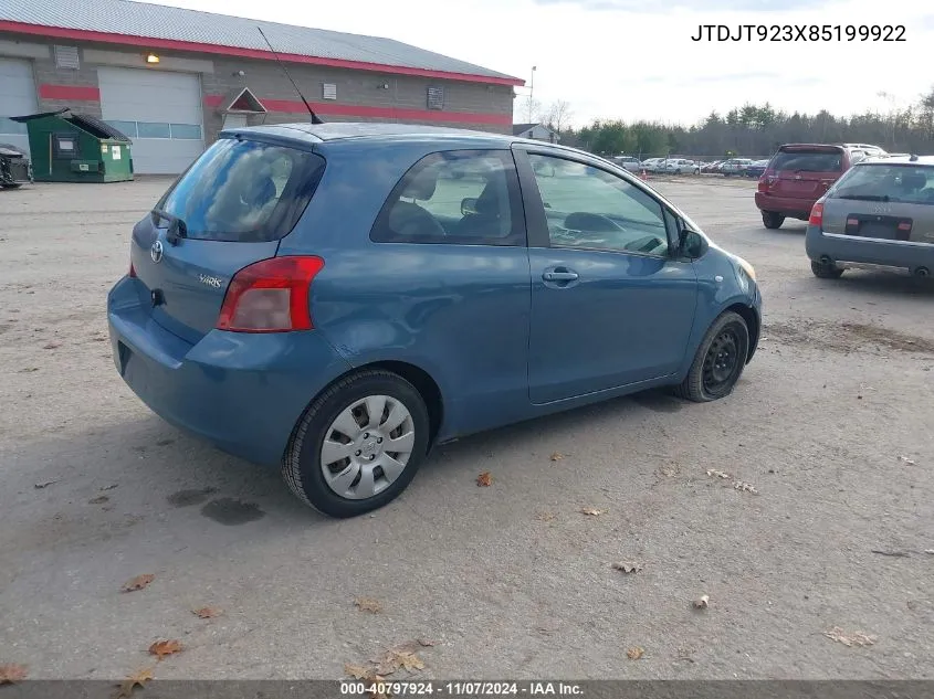 2008 Toyota Yaris VIN: JTDJT923X85199922 Lot: 40797924