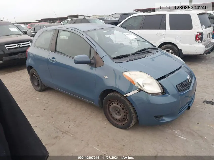 2008 Toyota Yaris VIN: JTDJT923085204240 Lot: 40807049