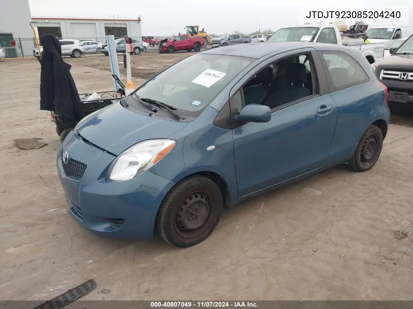 2008 Toyota Yaris VIN: JTDJT923085204240 Lot: 40807049