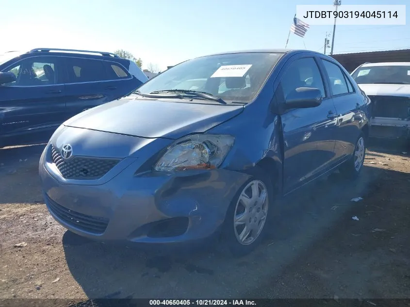 2009 Toyota Yaris VIN: JTDBT903194045114 Lot: 40650405