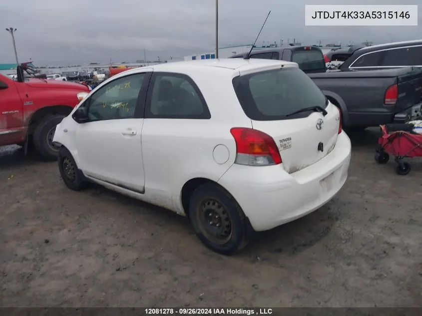 2010 Toyota Yaris VIN: JTDJT4K33A5315146 Lot: 12081278