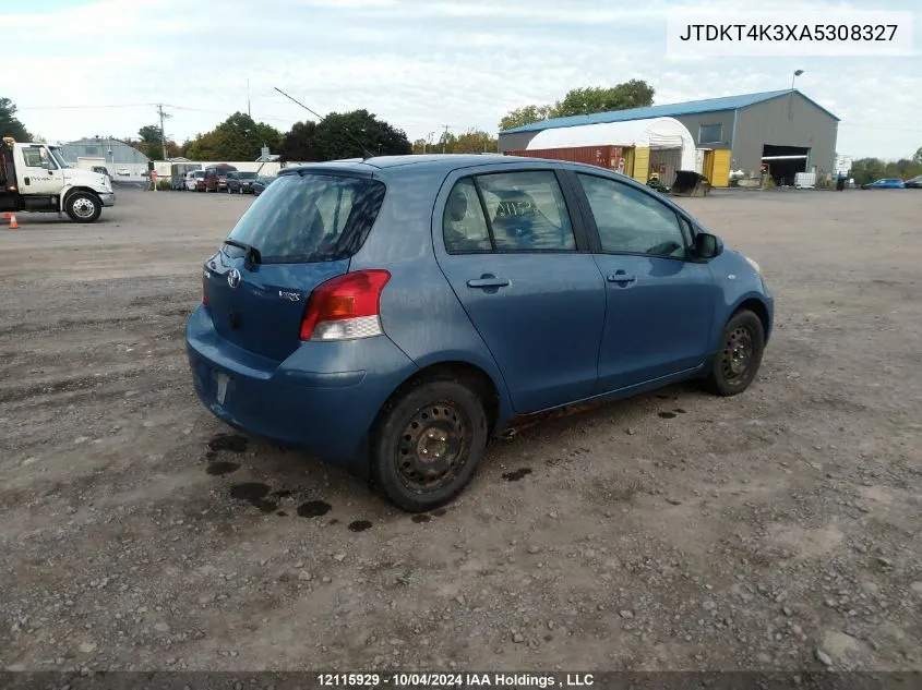 2010 Toyota Yaris VIN: JTDKT4K3XA5308327 Lot: 12115929