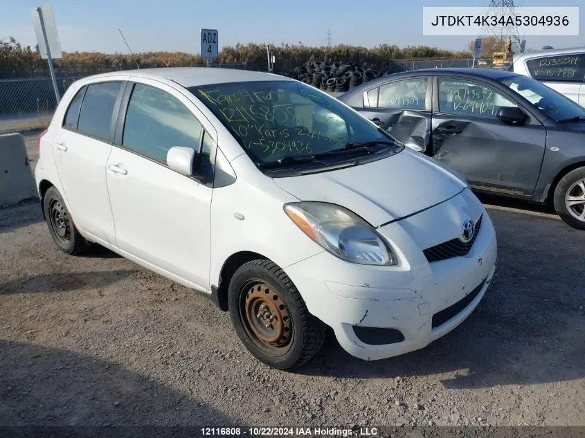 2010 Toyota Yaris VIN: JTDKT4K34A5304936 Lot: 12116808