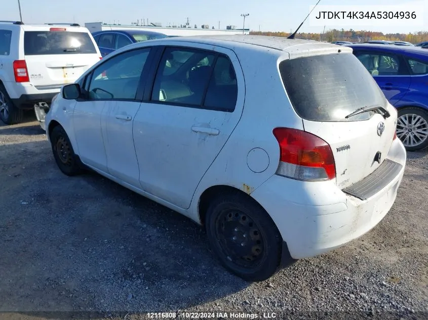 2010 Toyota Yaris VIN: JTDKT4K34A5304936 Lot: 12116808