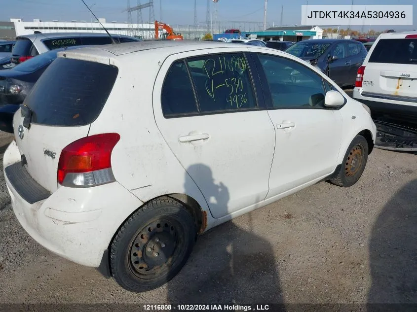 2010 Toyota Yaris VIN: JTDKT4K34A5304936 Lot: 12116808