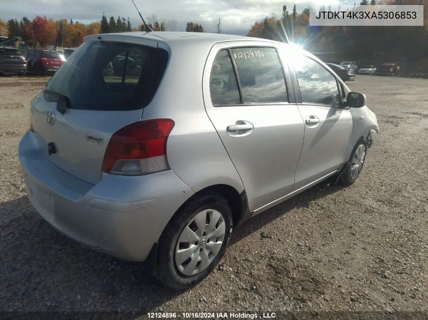 2010 Toyota Yaris Le VIN: JTDKT4K3XA5306853 Lot: 12124896