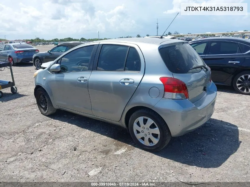 2010 Toyota Yaris VIN: JTDKT4K31A5318793 Lot: 39910045