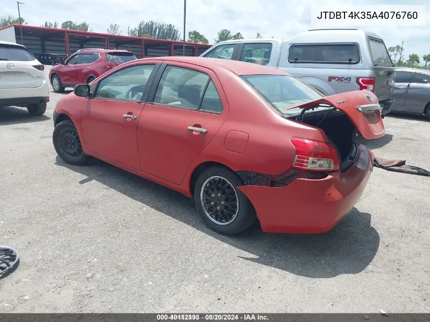 2010 Toyota Yaris VIN: JTDBT4K35A4076760 Lot: 40152893