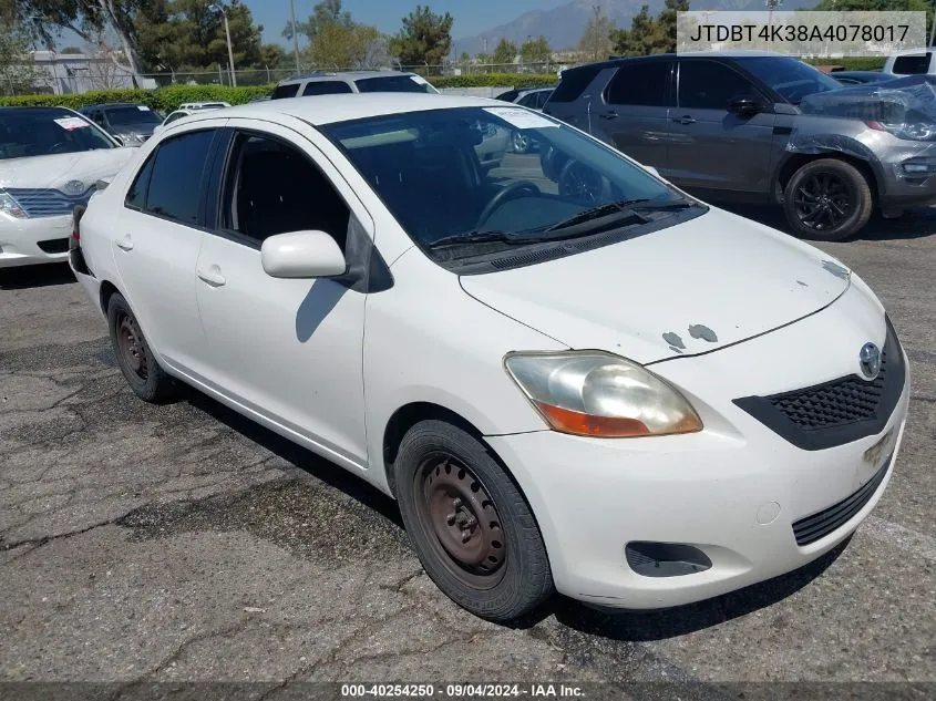 2010 Toyota Yaris VIN: JTDBT4K38A4078017 Lot: 40254250