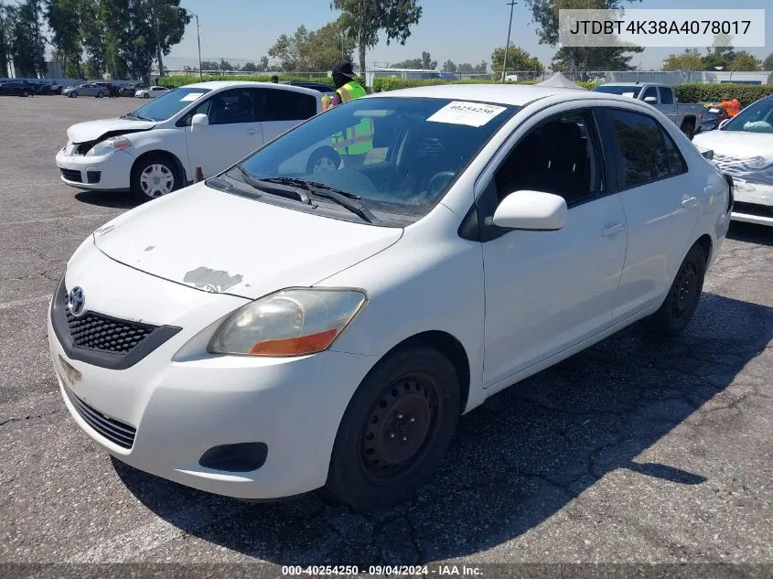 2010 Toyota Yaris VIN: JTDBT4K38A4078017 Lot: 40254250