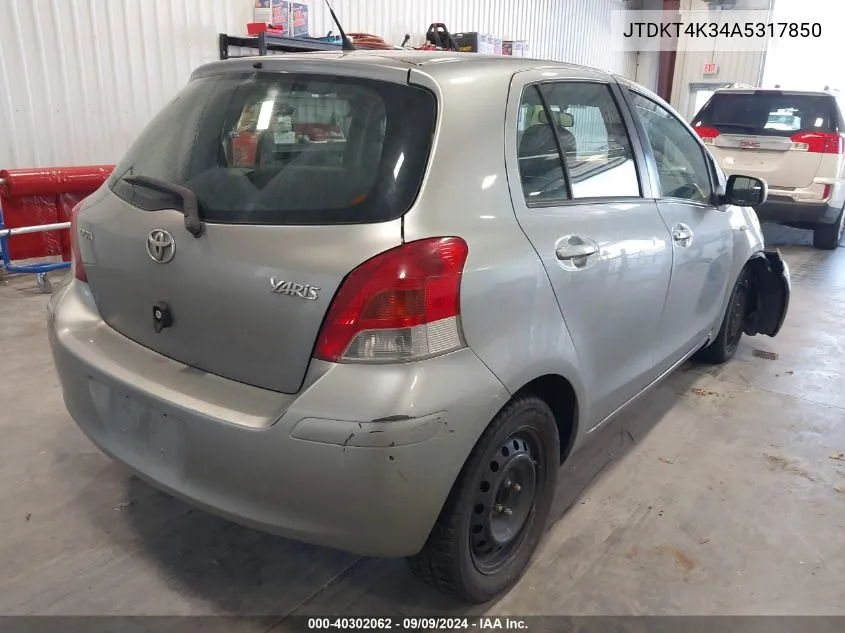 2010 Toyota Yaris VIN: JTDKT4K34A5317850 Lot: 40302062