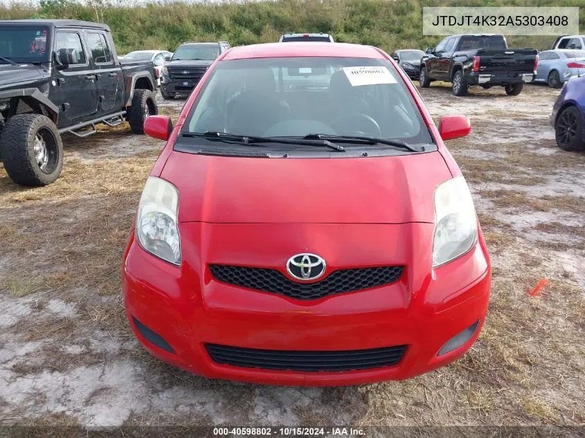 2010 Toyota Yaris VIN: JTDJT4K32A5303408 Lot: 40598802