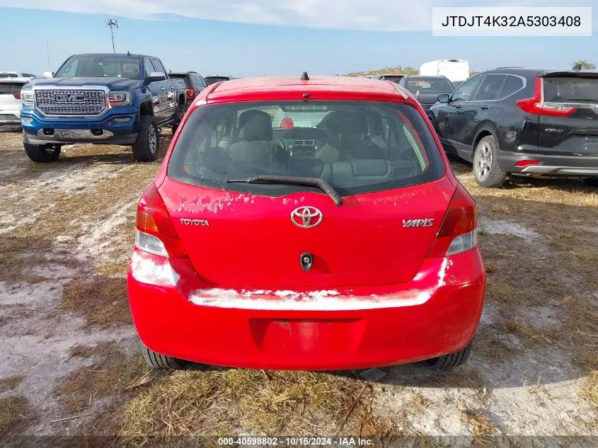 2010 Toyota Yaris VIN: JTDJT4K32A5303408 Lot: 40598802