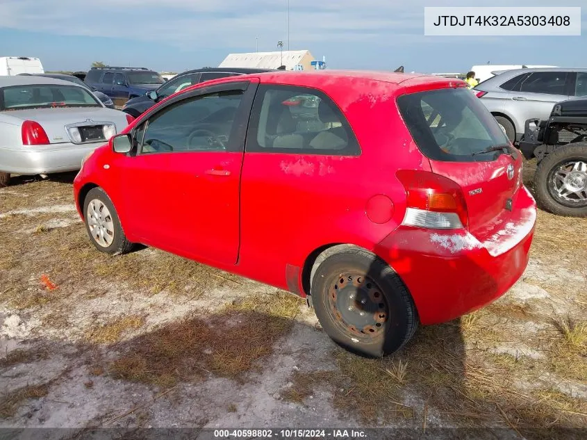 2010 Toyota Yaris VIN: JTDJT4K32A5303408 Lot: 40598802