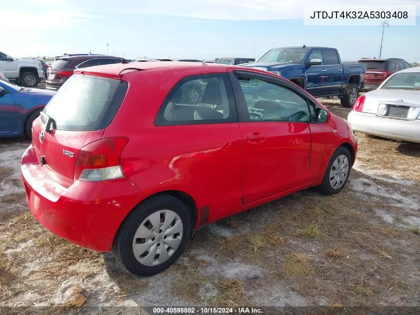 2010 Toyota Yaris VIN: JTDJT4K32A5303408 Lot: 40598802