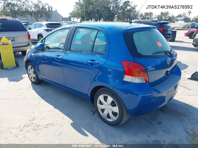 2010 Toyota Yaris VIN: JTDKT4K39A5278592 Lot: 40607607