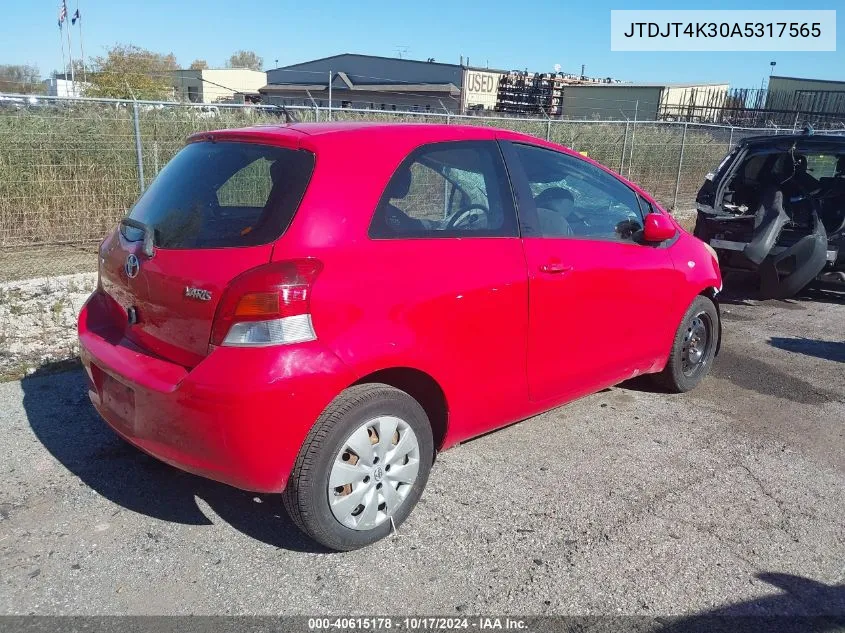 2010 Toyota Yaris VIN: JTDJT4K30A5317565 Lot: 40615178