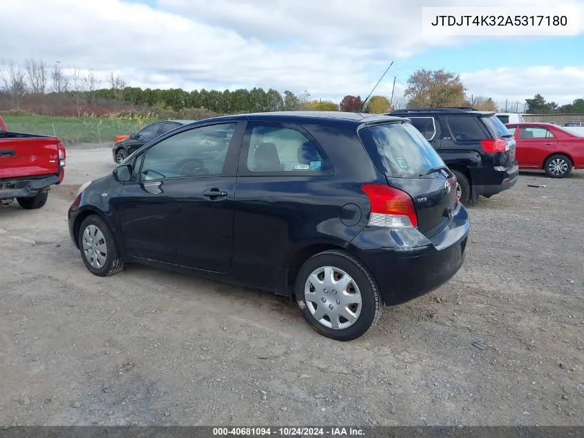 2010 Toyota Yaris VIN: JTDJT4K32A5317180 Lot: 40681094