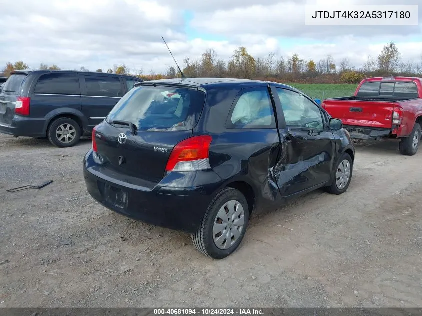 2010 Toyota Yaris VIN: JTDJT4K32A5317180 Lot: 40681094