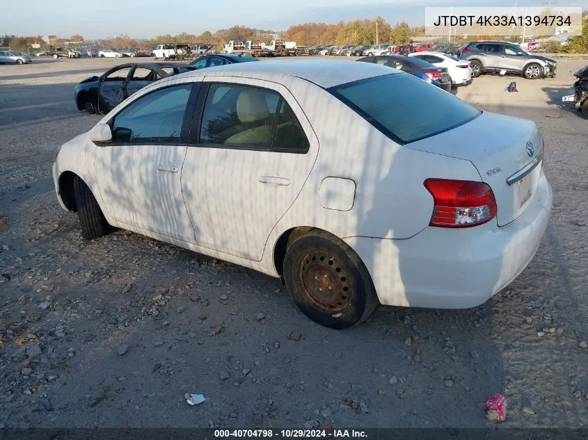 2010 Toyota Yaris VIN: JTDBT4K33A1394734 Lot: 40704798