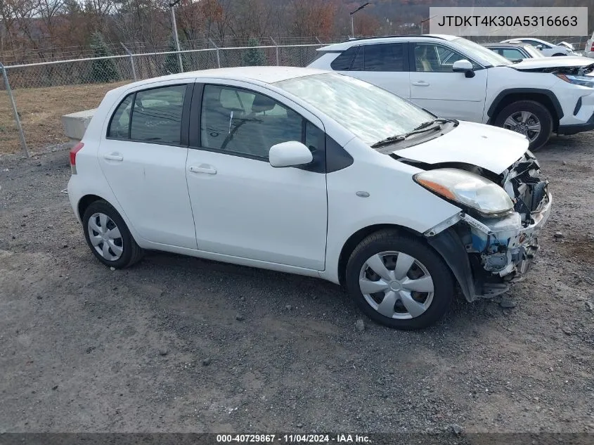 2010 Toyota Yaris VIN: JTDKT4K30A5316663 Lot: 40729867