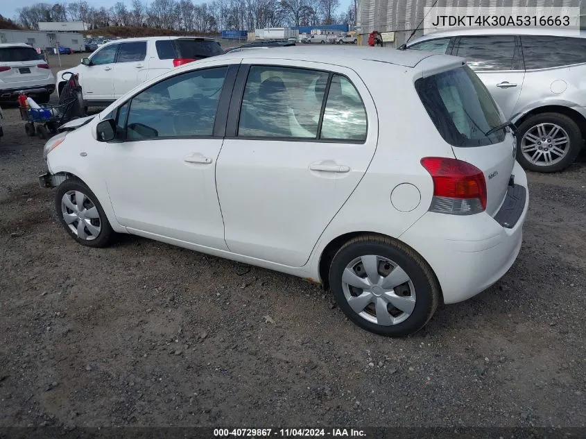 2010 Toyota Yaris VIN: JTDKT4K30A5316663 Lot: 40729867